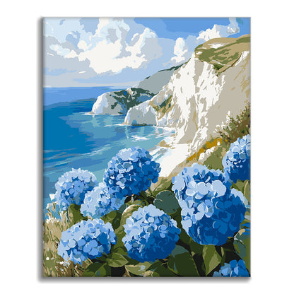 Hortensias en bord de mer - Peinture par numéros