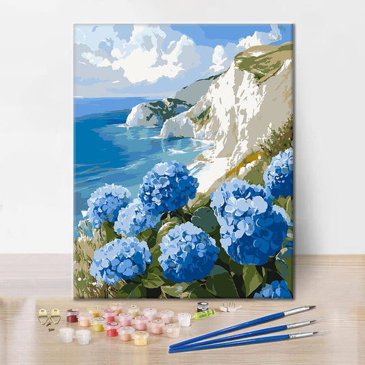 Hortensias en bord de mer - Peinture par numéros