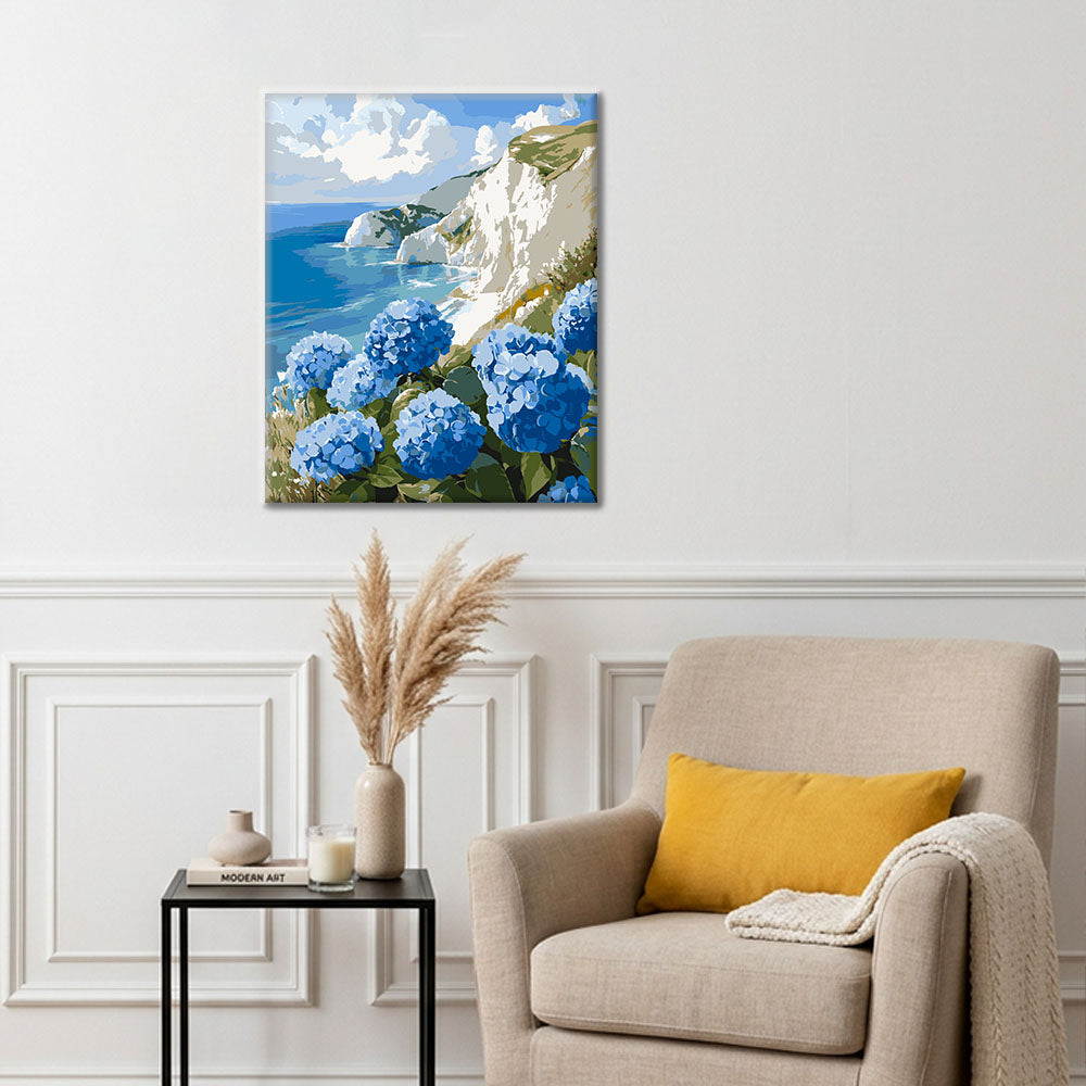 Hortensias en bord de mer - Peinture par numéros