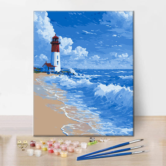 Phare - Vagues - Peinture par numéros