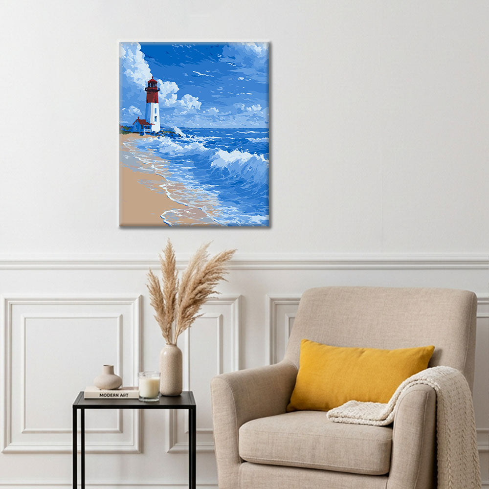 Phare - Vagues - Peinture par numéros