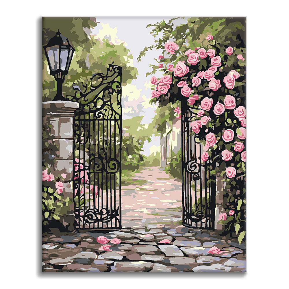 Roses sur la grille de fer - Peinture par numéros