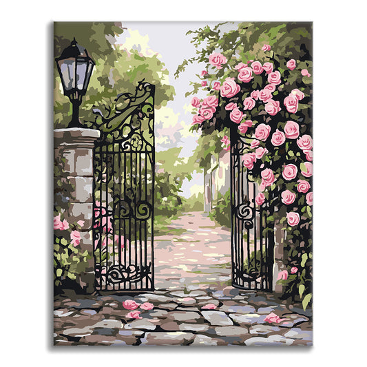 Roses sur la grille de fer - Peinture par numéros