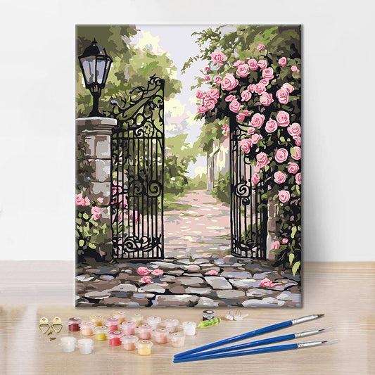Roses sur la grille de fer - Peinture par numéros