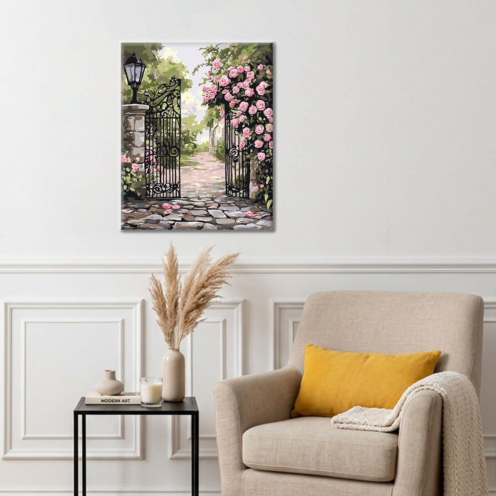 Roses sur la grille de fer - Peinture par numéros