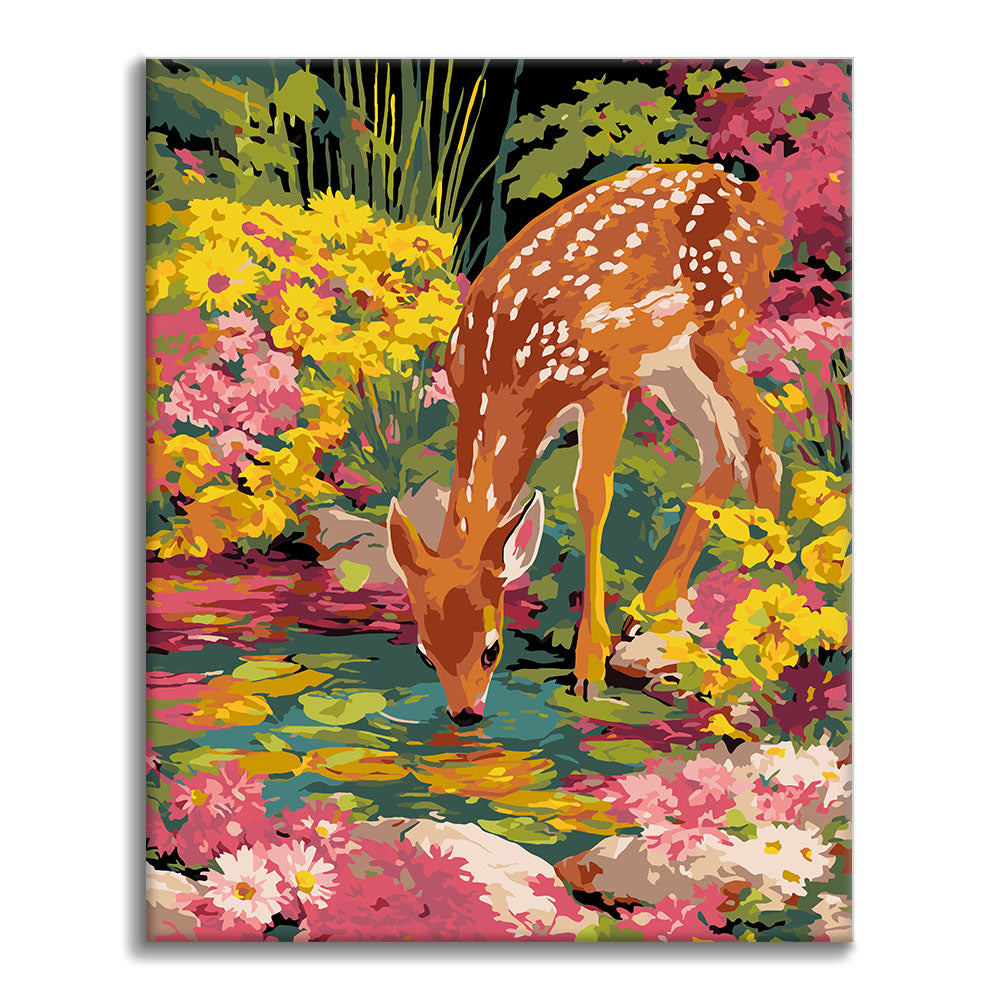 Cerfs sika s'abreuvant - Peinture par numéros