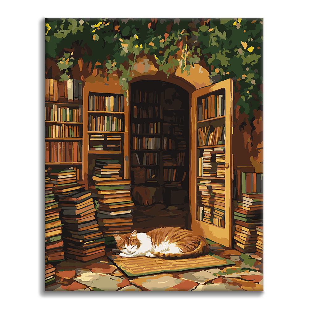 Le chat de la bibliothèque - Peinture par numéros