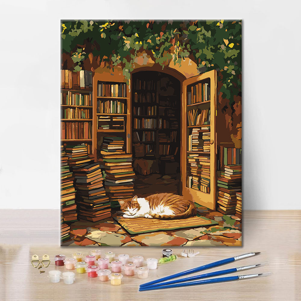 Le chat de la bibliothèque - Peinture par numéros