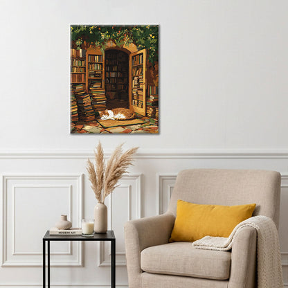 Le chat de la bibliothèque - Peinture par numéros