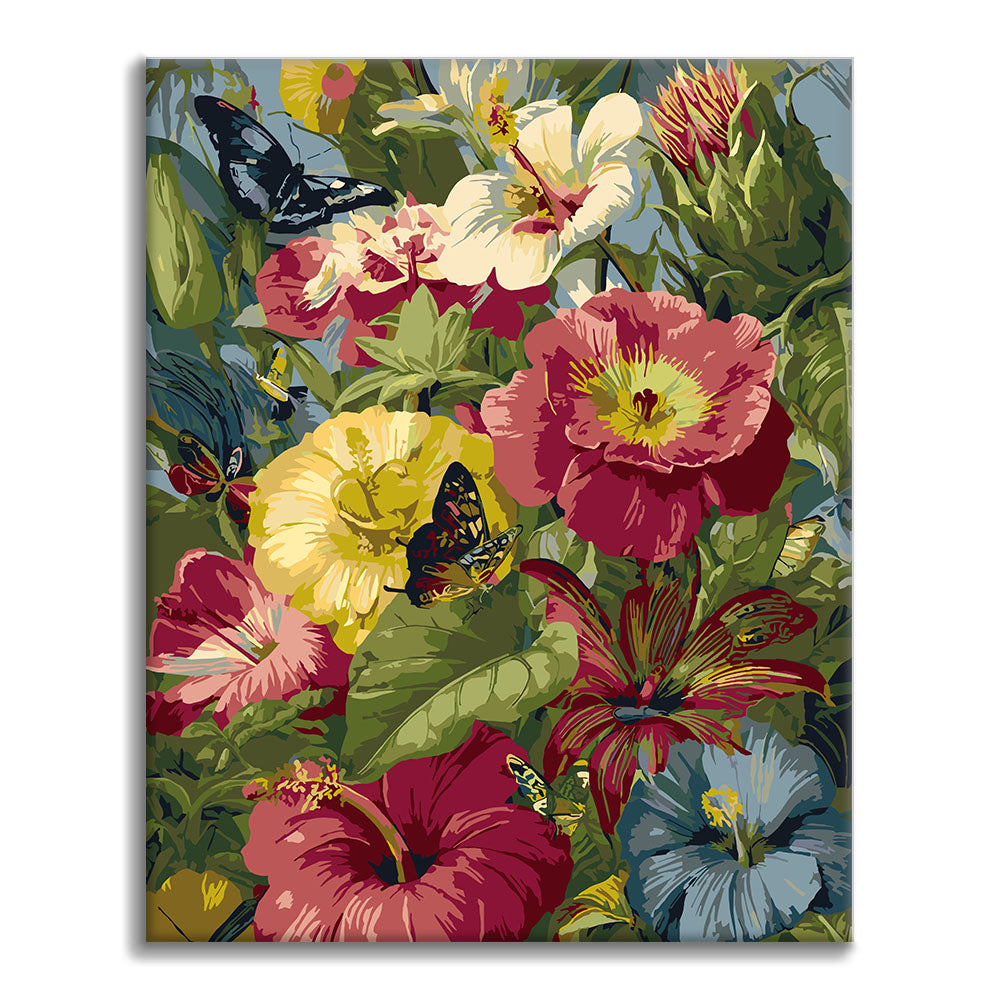 Fleurs tropicales et papillons - Peinture par numéros