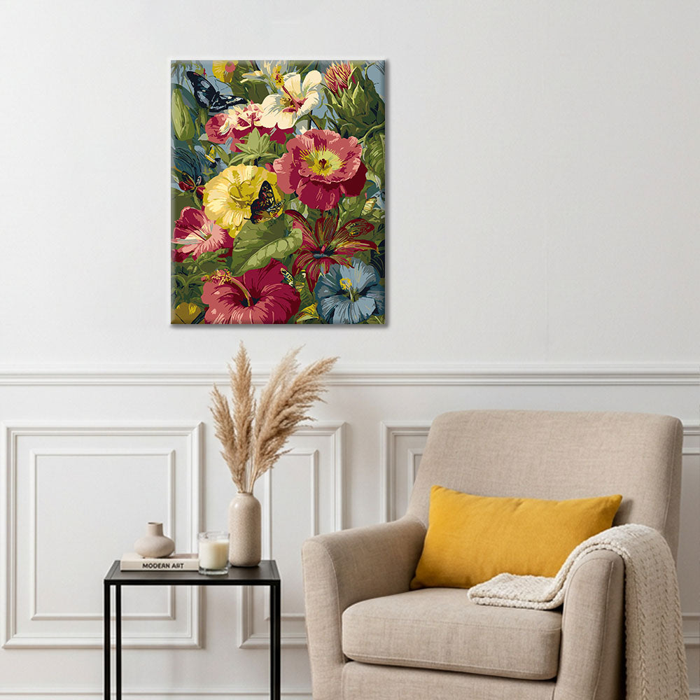 Fleurs tropicales et papillons - Peinture par numéros