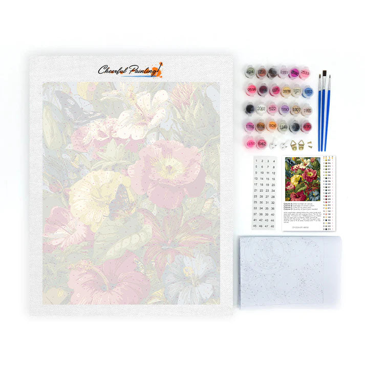 Fleurs tropicales et papillons - Peinture par numéros
