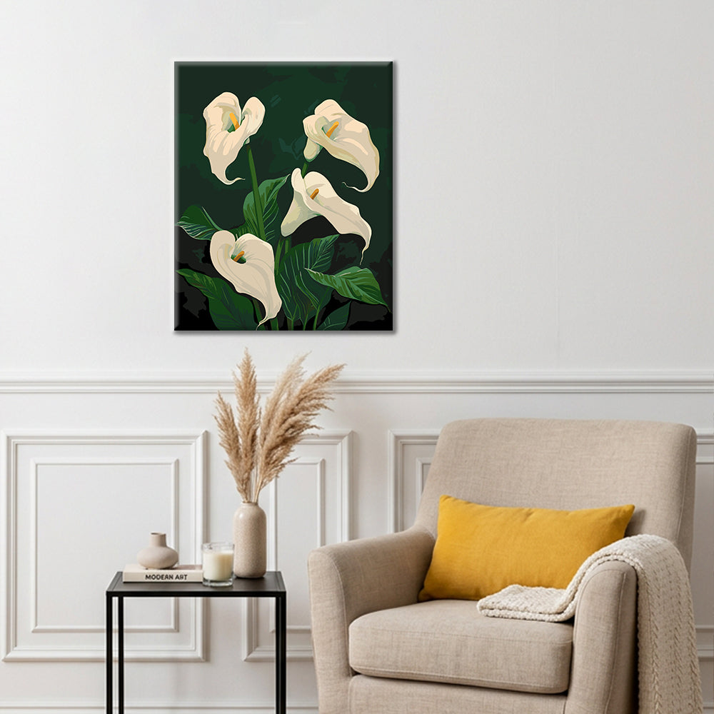 Lys calla blancs en fleurs - Peinture par numéros