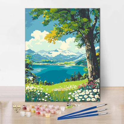 Fleurs au bord du lac - Peinture par numéros