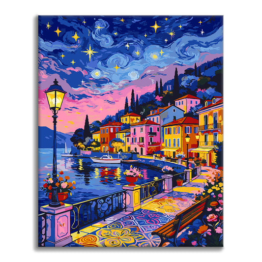 Rues colorées au clair de lune - Peinture par numéros