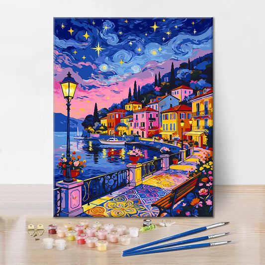 Rues colorées au clair de lune - Peinture par numéros