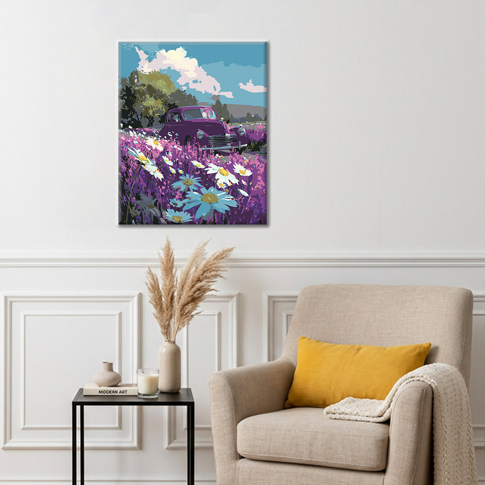 Promenade dans le champ violet - Peinture par numéros