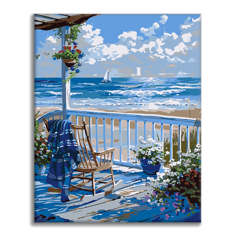 Après-midi en terrasse au bord de la mer - Peinture par numéros