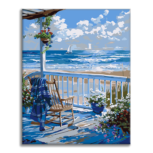 Après-midi en terrasse au bord de la mer - Peinture par numéros