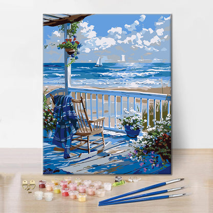 Après-midi en terrasse au bord de la mer - Peinture par numéros