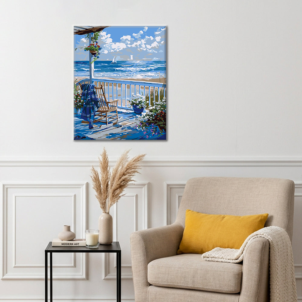 Après-midi en terrasse au bord de la mer - Peinture par numéros