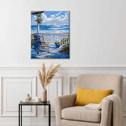 Après-midi en terrasse au bord de la mer - Peinture par numéros