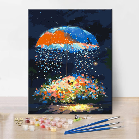 Jardin étoilé sous les parapluies - Peinture par numéros