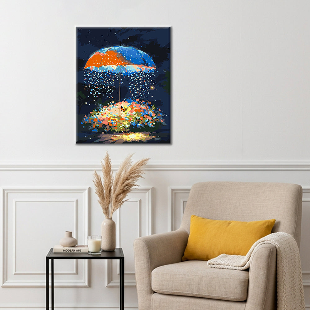 Jardin étoilé sous les parapluies - Peinture par numéros