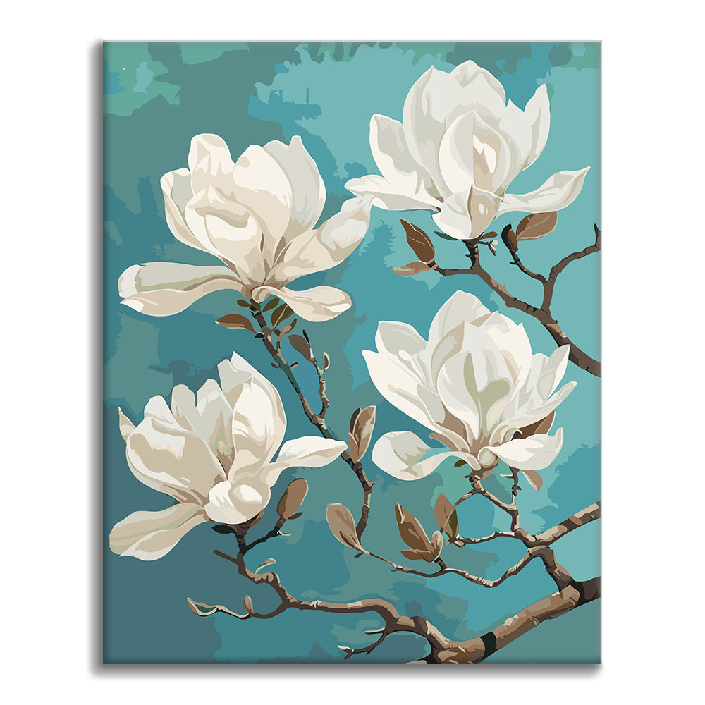 Magnolia blanc en gros plan - Peinture par numéros