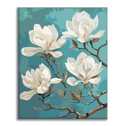 Magnolia blanc en gros plan - Peinture par numéros