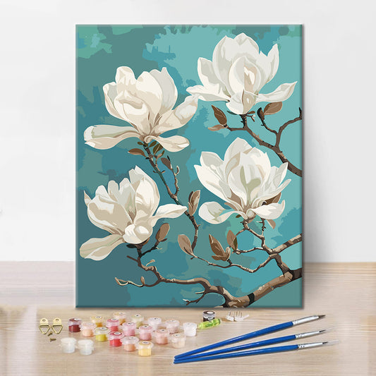 Magnolia blanc en gros plan - Peinture par numéros