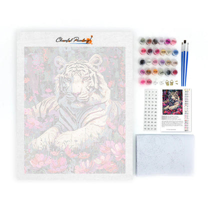 Tigre blanc et fleurs - Peinture par numéros