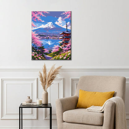 Vue sur les cerisiers en fleurs – Peinture par numéros