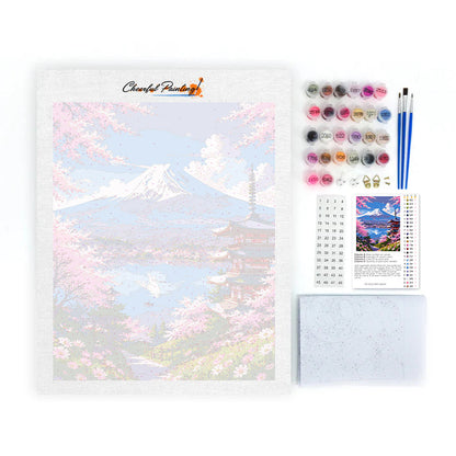 Vue sur les cerisiers en fleurs – Peinture par numéros