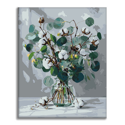 Eucalyptus et coton blanc – Peinture par numéros