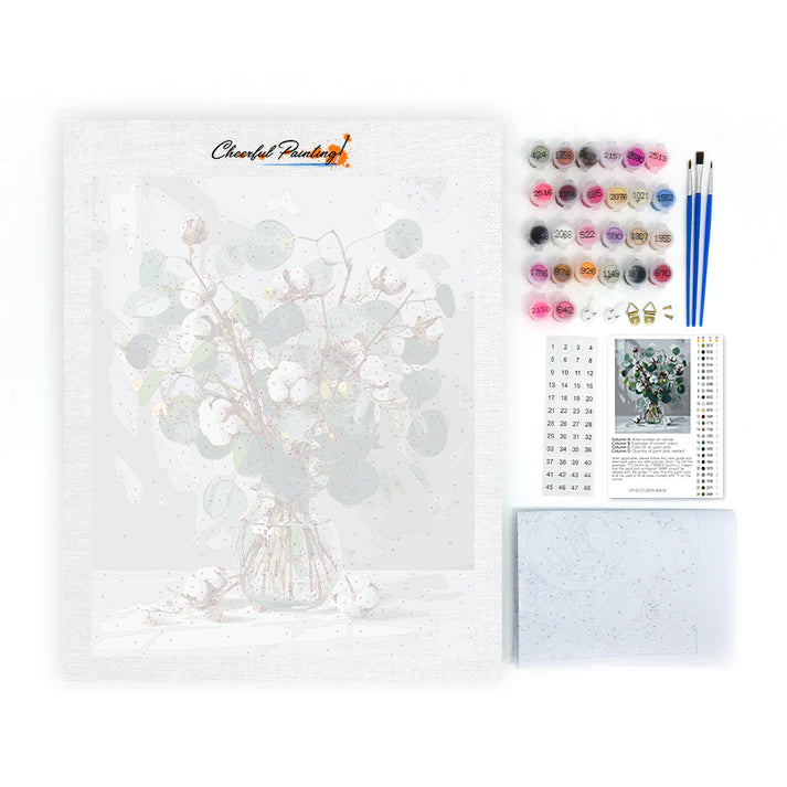 Eucalyptus et coton blanc – Peinture par numéros