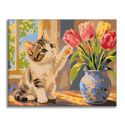 Chaton et tulipes – Peinture par numéros