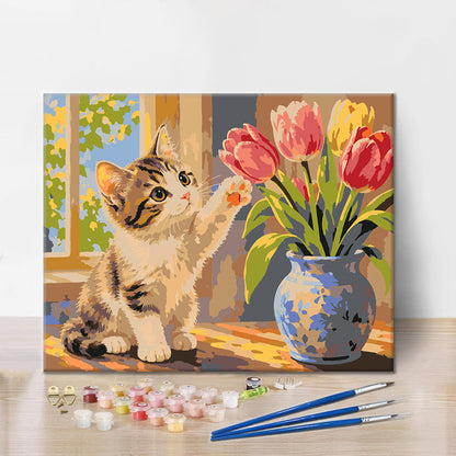 Chaton et tulipes – Peinture par numéros