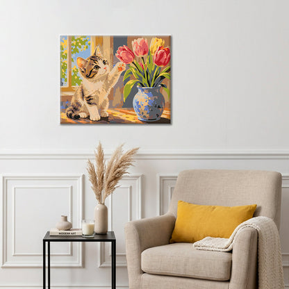 Chaton et tulipes – Peinture par numéros