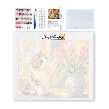 Chaton et tulipes – Peinture par numéros