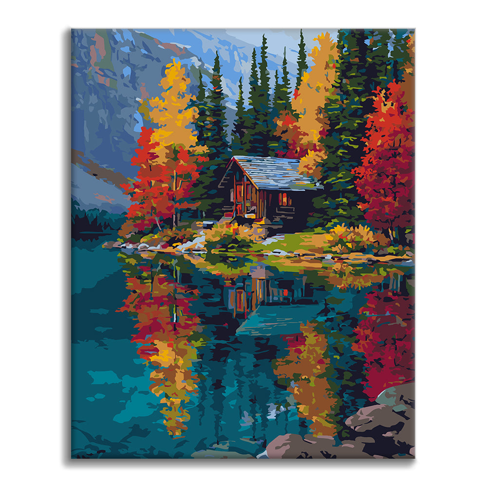 Cabane au bord du lac – Peinture par numéros