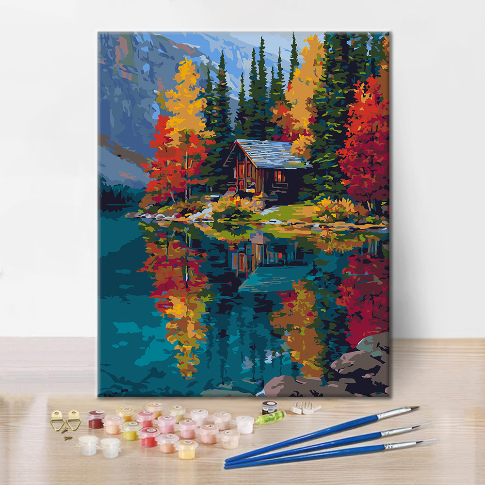Cabane au bord du lac – Peinture par numéros