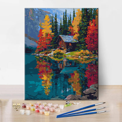 Cabane au bord du lac – Peinture par numéros