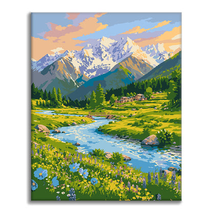 Ruisseau de montagne fleuri – Peinture par numéros