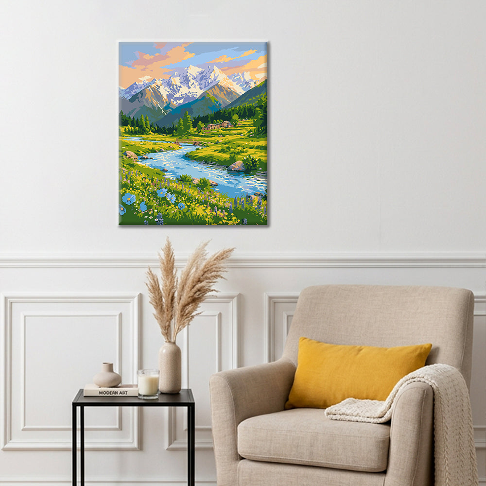 Ruisseau de montagne fleuri – Peinture par numéros