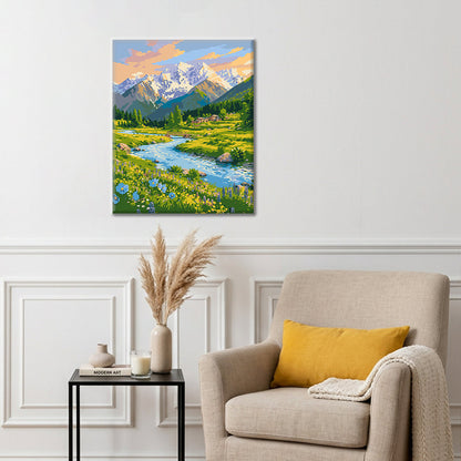 Ruisseau de montagne fleuri – Peinture par numéros