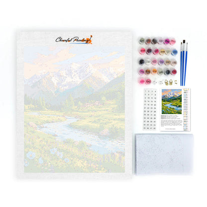 Ruisseau de montagne fleuri – Peinture par numéros