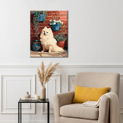 Spitz nain près d’un mur de briques – Peinture par numéros