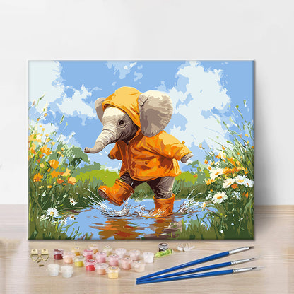 Éléphant sous la pluie – Peinture par numéros