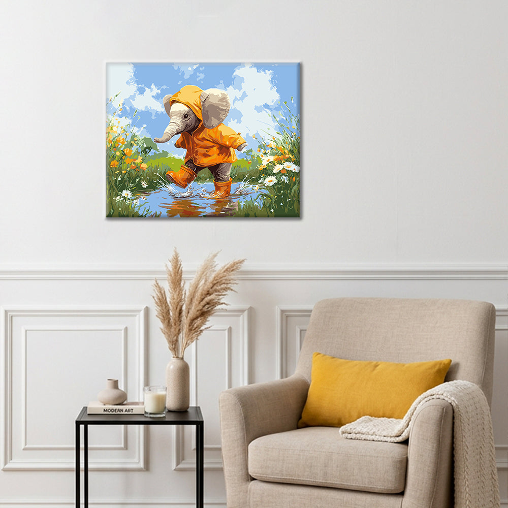 Éléphant sous la pluie – Peinture par numéros